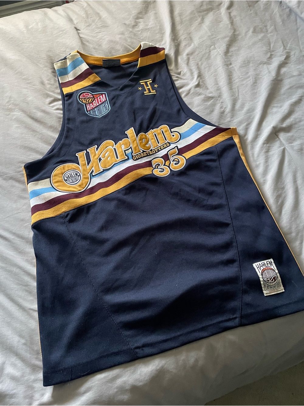 NBA Harlem Globetrotters #35 Navy and Gold Jersey